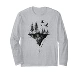 Surreal Floating Island Shirt - Dark Forest and Raven Art Long Sleeve T-Shirt