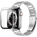 Miimall Compatible avec Apple Watch Série 4/5/6/SE 40mm Bracelet de Montre en Acier Inoxydable + Transparent PC Coque Protection Écran en Verre Trempé pour iWatch Série 4/5/6/SE 40mm -Argent