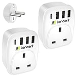 LENCENT 2 Packs UK to EU Euro Europe Plug Adapter, Grounded European Travel Adapter with 3 USB Ports and 1 Type C Port for Germany Spain France Portugal Greece Russia Netherlands and more (Type E/F)