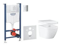 GROHE Solido Euro Keramik 39890000 Ensemble WC mural compact 5 en 1 avec siège, plaque d'actionnement, élément de paroi et kit d'insonorisation, angle de paroi, blanc alpin