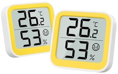 Thermomètre Humidimètre Intérieur Mini Hygromètre Moniteur Appareil de Mesure de la Température Ambiante avec Icône de Visage Indicateur de Confort ¿/¿ Interrupteur pour Chambre de Bébé jaune