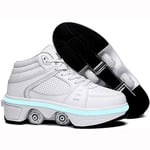 HANHJ Inline Skates 2-In-1 Multi-Purpose 7 Colors LED Light Multi-color Light Casual Beginner Boy Girl Skates Safe and Durable Beginner Roller Shoes For Parties/Birthdays/Skating,White-EUR34