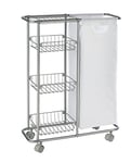 WENKO Desserte à roulettes étroite Slim, Chariot de ménage, Rangement cellier avec 3 paniers de Rangement, métal - Plastique, 58x80x20 cm, Gris