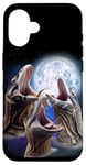 Coque pour iPhone 16 3 Komodo Dragon hurlant à la lune Funny Monitor Lizard