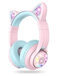 iClever Bluetooth Kids Headphones, BTH13 Cat Ear LED Light Up Kids Wireless Headphones, 50H Playtime, 74/85dBA Volume Limiting Children Headphones with Microphone Over Ear for School/Tablet/PC