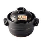 BB&UU Japanese Earthenware Clay Rice Cooker With Double Lid,Round Donabe Hot Pot Ceramic Casserole Rice Cookware Stockpot Stove Pot,Made In Japan-Black 19.3x13.5cm(8x5inch)