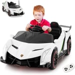 Goplus - Voiture Electrique Enfant 3-8 Ans 12V,1 Place Charge 30KG Lamborghini,Télécommande 2,4 G,Ports AUX et USB,Multimédia,Blanc