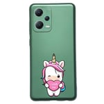 Coque vert pour Redmi Note 12 5G Poco X5 licorne coeur kawaii I love you