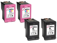 Refilled  305 XL Black and Colour Ink Cartridge x 4 for HP Deskjet 2724e Printer