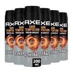 AXE - Déodorant Homme Dark Temptation - Spray Anti-transpirant - 72h efficacité non-stop - anti-humidité - parfum chocolat (lot de 6x 200ml)