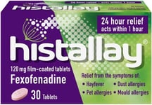 Histallay Hayfever & Allergy Relief Tablets, 30 Tablets, 120mg Fexofenadine, An