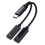 USB C-splitter, dubbla USB C-hörlurar och laddningsadapter med