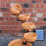 Fontaine Solaire en Cascade de jardin extérieure Terracotta - 4 Niveaux - Décoration Extérieure Jardin Terrasse Abreuvoir - Batterie de 6H Sans