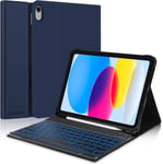 Coque Clavier Pour Ipad 10eme Génération 10,9"" 2022, Azerty Clavier Rétro-Éclairé Détachable Magnétique Bluetooth Avec Fente Pour Stylo Pour Ipad 10 Génération 2022, Bleu