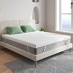 Novilla, Surmatelas 140x190 Mousse à Mémoire de Forme en Gel, 7 cm Sur-Matelas avec 4 Coins Elastiques, Housse Lavable, Moelleux et Respirant, Blanc