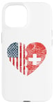 iPhone 15 Swiss American Flags Heart | United States Switzerland Roots Case