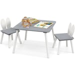 Table Enfant avec 2 Chaises en Forme Lapin, Table et Chaises en Bois avec Plateau Spacieux, Structure Stable, Bureau pour Jouer Manger, Charge 40kg