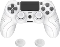 Housse Manette Pour Ps4,Protection Manette Pour Ps4 Pro,Coque Manette Pour Ps4 Slim,Coque En Silicone Ergonomique Avec Capuchon Joystick Pour Ps4-Blanc(Guardian Edition)