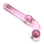 Glacier Pink Tinted Glass Curved Double Ended Dildo
