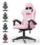 bigzzia Chaise Gaming,Ergonomique PU Cuir Chaise Bureau,Hauteur Réglable,avec Lombaire&Appui-Tête Appui,Dossier Inclinable à 155°,Fauteuil Gaming Adultes Enfants (Rose)