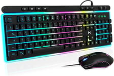 Pack Clavier Souris Gaming - Ergonomique Clavier Souris Gamer Filaire - Éclairage LED Arc-en-Ciel - Clavier Gamer AZERTY Rétroéclairé - Souris Gamer 7200 DPI - AZERTY FRANÇAIS-pour PC PS4 PS5