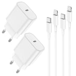 2pack Cable Chargeur Iphone Rapide Original 13 14,2m Cable Usb C Vers Lightning Et 20w Usb C Adaptateur Secteur Avec Type C Câble Pour Apple Iphone 14 Pro Max/14 Plus/13/12 Mini/11/Se/Ipad