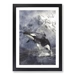 Big Box Art Killer Whale Painting Framed Wall Art Picture Print Ready to Hang, Black A2 (62 x 45 cm)