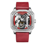 Mens Tourbillon Watch Red Automatic Leather Bracelet Swan& Edgar