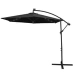 Parasol Déporté Noir 3m 24 Led À Energie Solaire Avec Manivelle Protection Uv Jardin Terrasse Patio Sans Base