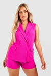 Womens Plus Crepe Sleeveless Blazer & Short Set - Pink - 16, Pink