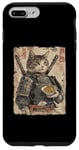 Coque pour iPhone 7 Plus/8 Plus Samurai Cat Loves Ramen Anime Drôle Anime Art Japonais Samouraï