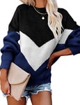 heekpek Jumpers for Women Casual Color Block Long Sleeve Tops Crewneck Sweater Knitted Jumper Loose Pullover Sweater Ladies Pullover Jumper Oversized, Blue, Size XL