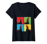 Womens Colorful Cool Chicken Art, Crazy Chicken Rooster Family V-Neck T-Shirt