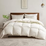 BPC Couette en Plumes d'oie et Duvet 155x220 cm, 4 Saisons Naturelle Chaude en 300gsm, 100% Coton Biologique, Certifiée Oeko-Tex et RDS, Couette 1 Personne, Ivoire