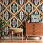 A.S. Création Retro 70's Large Diamond Wallpaper Blue/Yellow/Red/Cream Retro Chic 395314 8.50m x 0.53m Paste The Wall