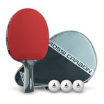 JOOLA Raquette de ping-Pong Professionnelle Rosskopf Carbon, homologuée ITTF, pour Joueurs avancés, Contenant Aussi Une Housse et 3 balles, Coloré