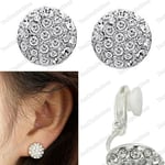 Clip On 1.2cm Earrings Crystal Silver Rhinestone Fake Studs Non Pierced Round Uk