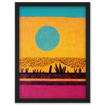 Desert Roadside Oasis Modern Pop Art Surreal Landscape Artwork Framed Wall Art Print A4