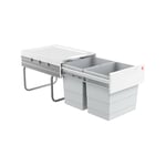 Poubelle de cuisine tri sélectif 2 bacs encastrable 40L (18+18) Hailo Raumspar Tandem Coloris - Gris