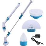 Brosse de Nettoyage Électrique sans Fil Rechargeable, Scrubber pour Baignoire, Toilette, Fenêtre, Sol, avec 3 Têtes de Brosse, Tige d'extension