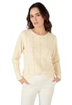 Damart - Pull Maille Ajourée Et Fleurs, Femme, Col Rond, Beige, Manche Longue