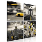 decomonkey | Canvas Print New York City | Set of 4 Panels 30x30 cm | Wall Art | Wall Picture | Non-Woven Canvas | Taxi Yellow Town Bridge Modern Decoration Print Decor | Living Room | Full Size 60x60