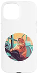 iPhone 15 Cute Orange Fitness Cat on Gym Lifting Bench Case