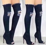 Women's Thigh High Winter Boots, High Heels with Tassels, Jean Style