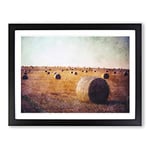 Hay Bales Painting Modern Art Framed Wall Art Print, Ready to Hang Picture for Living Room Bedroom Home Office Décor, Black A2 (64 x 46 cm)