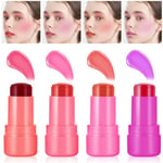 4PCS Rouge à Lèvres en Gelée, Makeup Blush Jelly Blush Stick Blush Léger et Aérien Teinture Transparente pour Yeux Lèvres et Joues,6.5g（01+02+03+04）