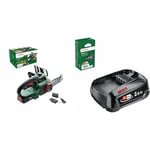 Bosch Tronçonneuse sans Fil - Universal Chain 18 (Livrée avec 1 Batterie 18v - 2,5ah, Huile 80 Ml, Système 18v, Longueur de Guide: 20cm) Vert & Batterie Bosch - PBA 18V 2,5Ah