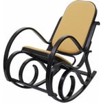 Décoshop26 - Fauteuil à bascule rocking chair en bois foncé assise en tissu jaune FAB04030