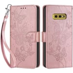 Coque pour Samsung Galaxy S10e, Housse en Cuir PU Flip Pochette Portefeuille Étui avec Emplacement Carte Samsung S10e Coque Magnétique Antichoc (Papillon - Or Rose)