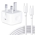 Charger for iPad Pro 20W USB C Fast Charger With 2M USB C Cable for iPad Pro 12.9"/11" 2018 to 2022, for iPad Air 10.9" Gen 4th/5th, for iPad Mini 6th, for iPad 10th Generation 2022 2021 2020 - White